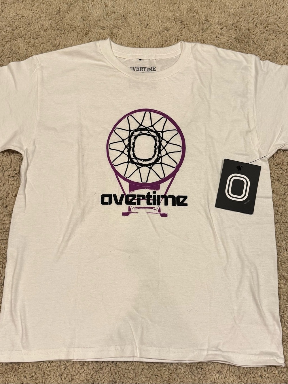 NWT Overtime White T-Shirt with Purple Basketball Hoop Graphic